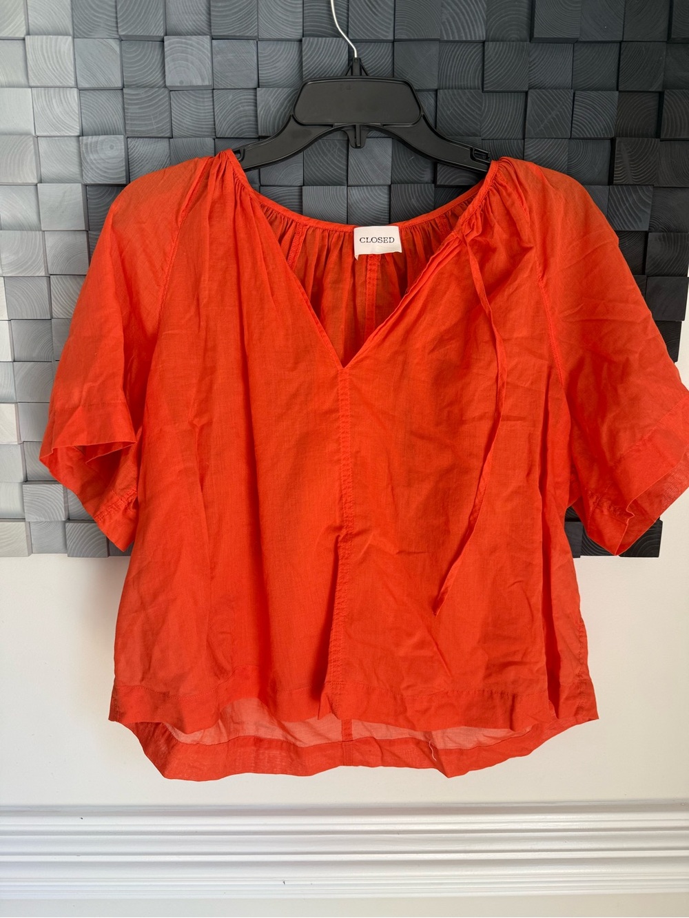 Closed Women's V-Neck Short Sleeve Blouse in Orange